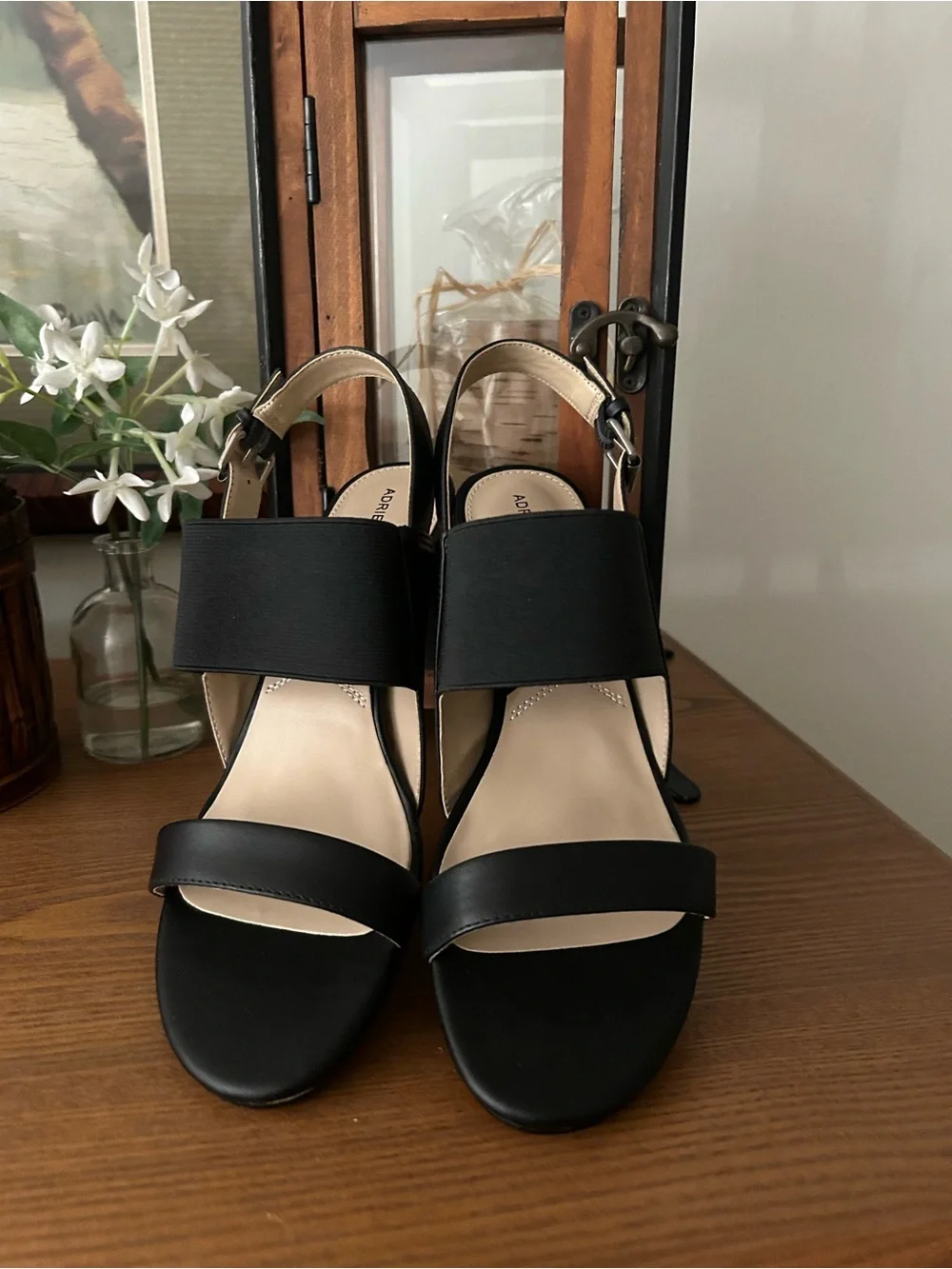 Adrienne Vittadini Black Wide-Strap Slingback Heels